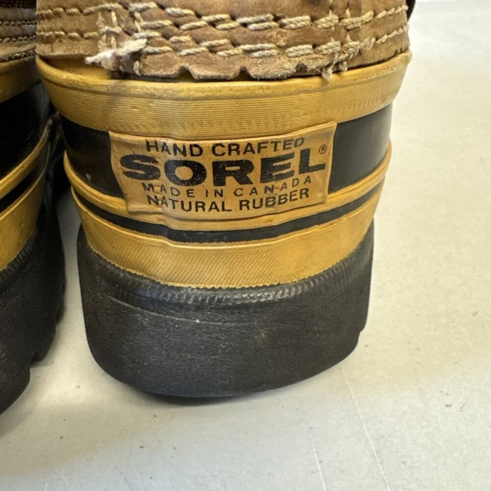 SOREL Caribou Tan Leather Black Rubber Insulated Winter Snow‎ Boots Womens 5